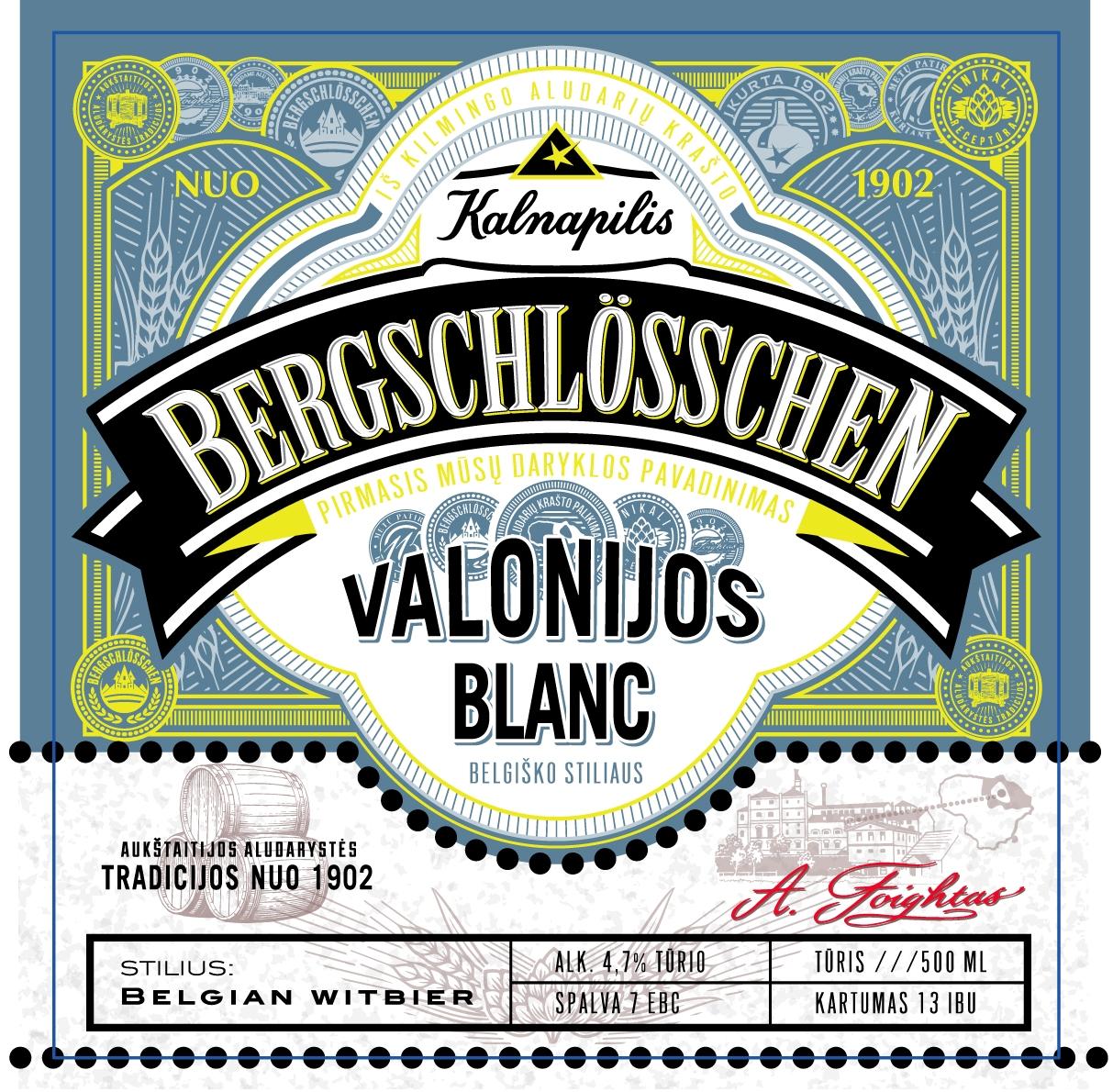 Prekės ženklas: Kalnapilis BERGSCHLOESSCHEN VALONIJOS BLANC